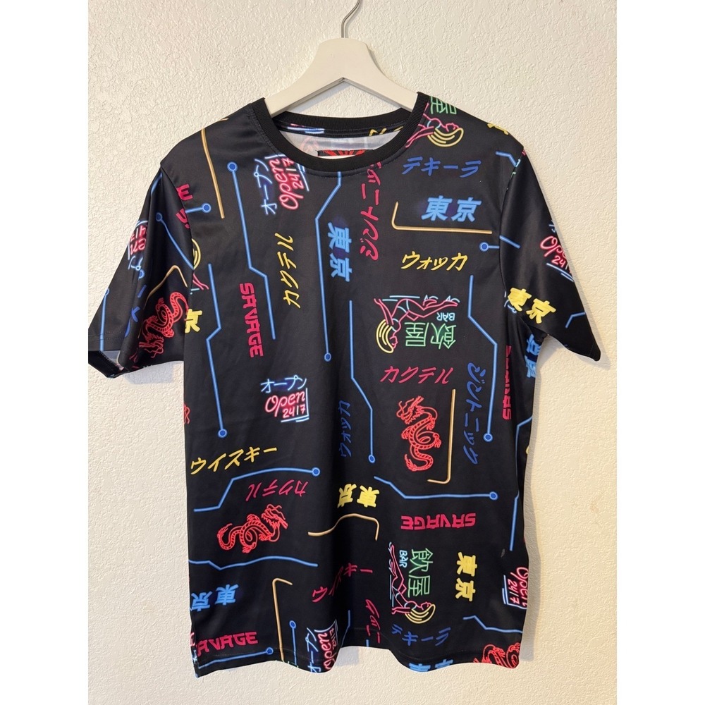 Fresh Prints of Tokyo Graphic T Shirt Black Asian Neon Dragon Streetwear Mens